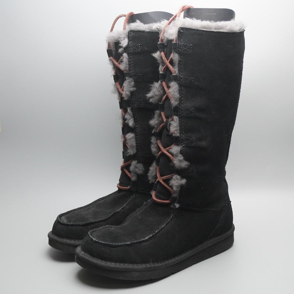 UGG 5230 Uptown Lace Tall Boots Women US 5 Black Suede Shearling - Picture 2 of 11